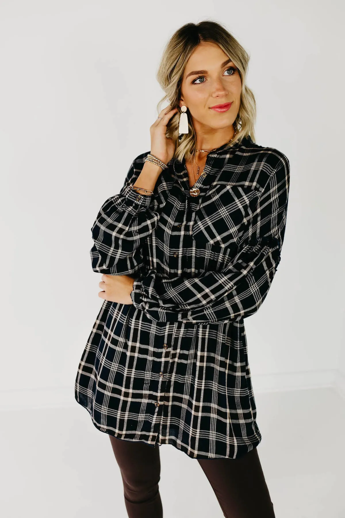 The Brady Plaid Shirt Dress - Navy