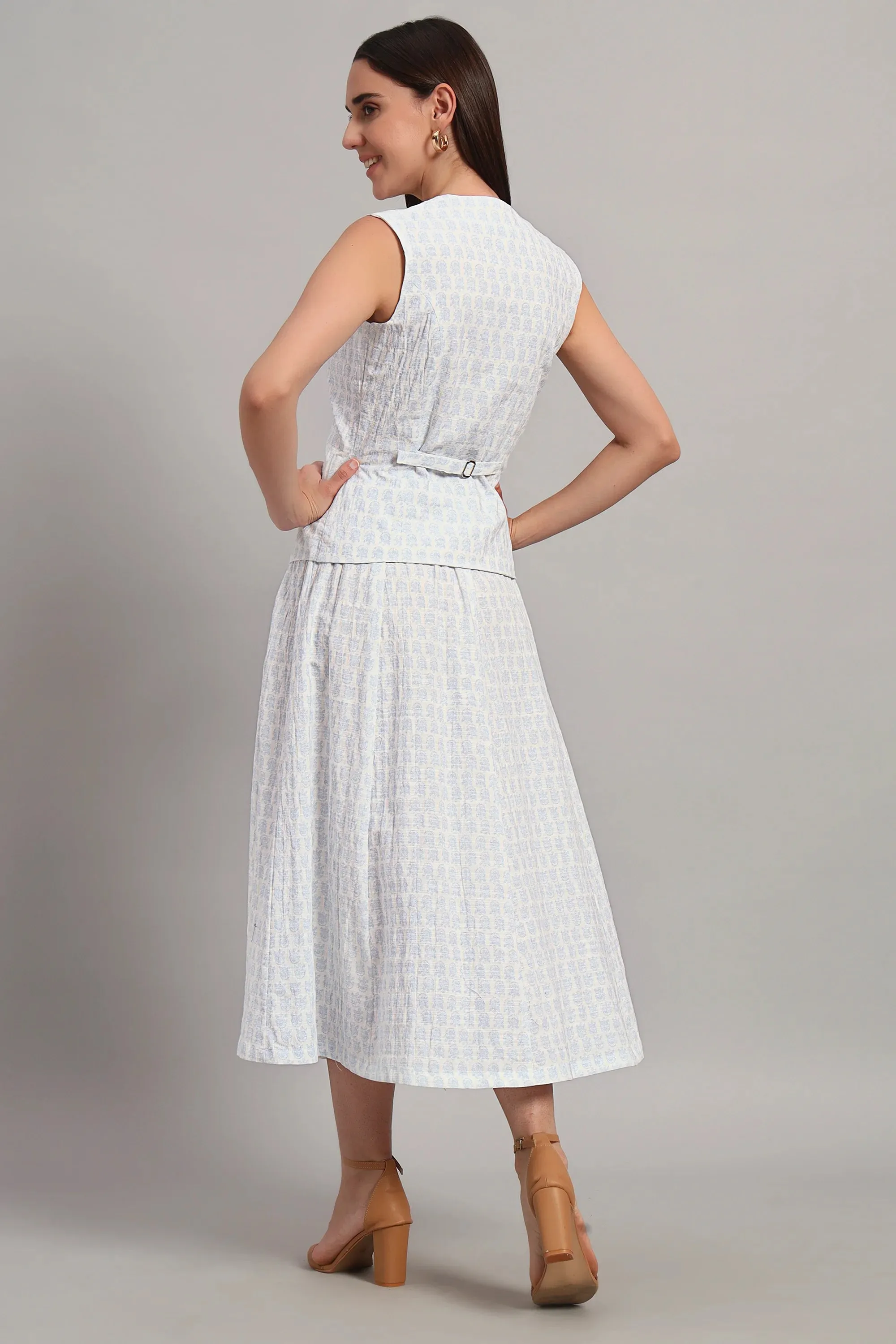 The Classic Waistcoat & Skirt Set, Printed Sky Blue