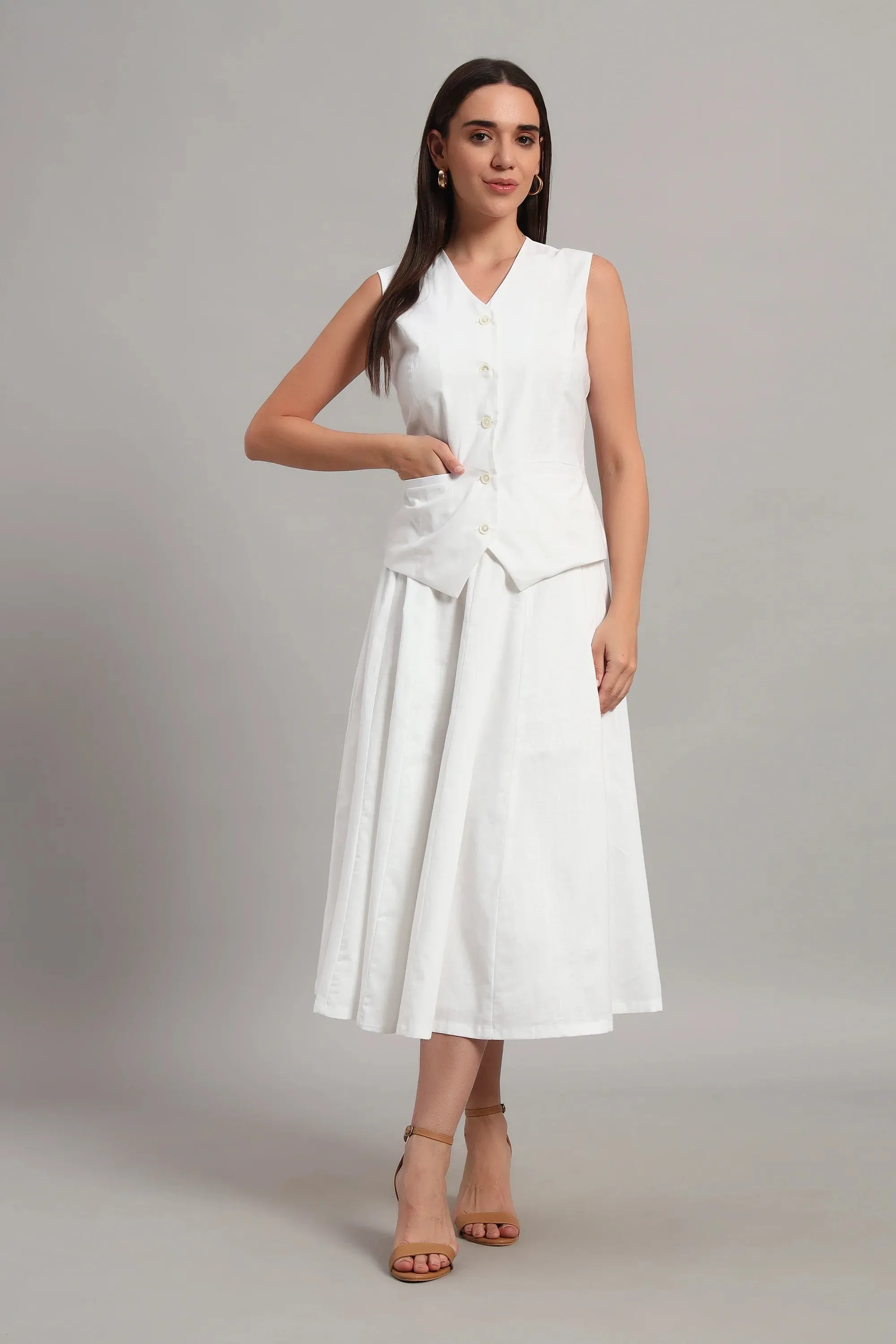 The Classic White Waistcoat & Skirt Set