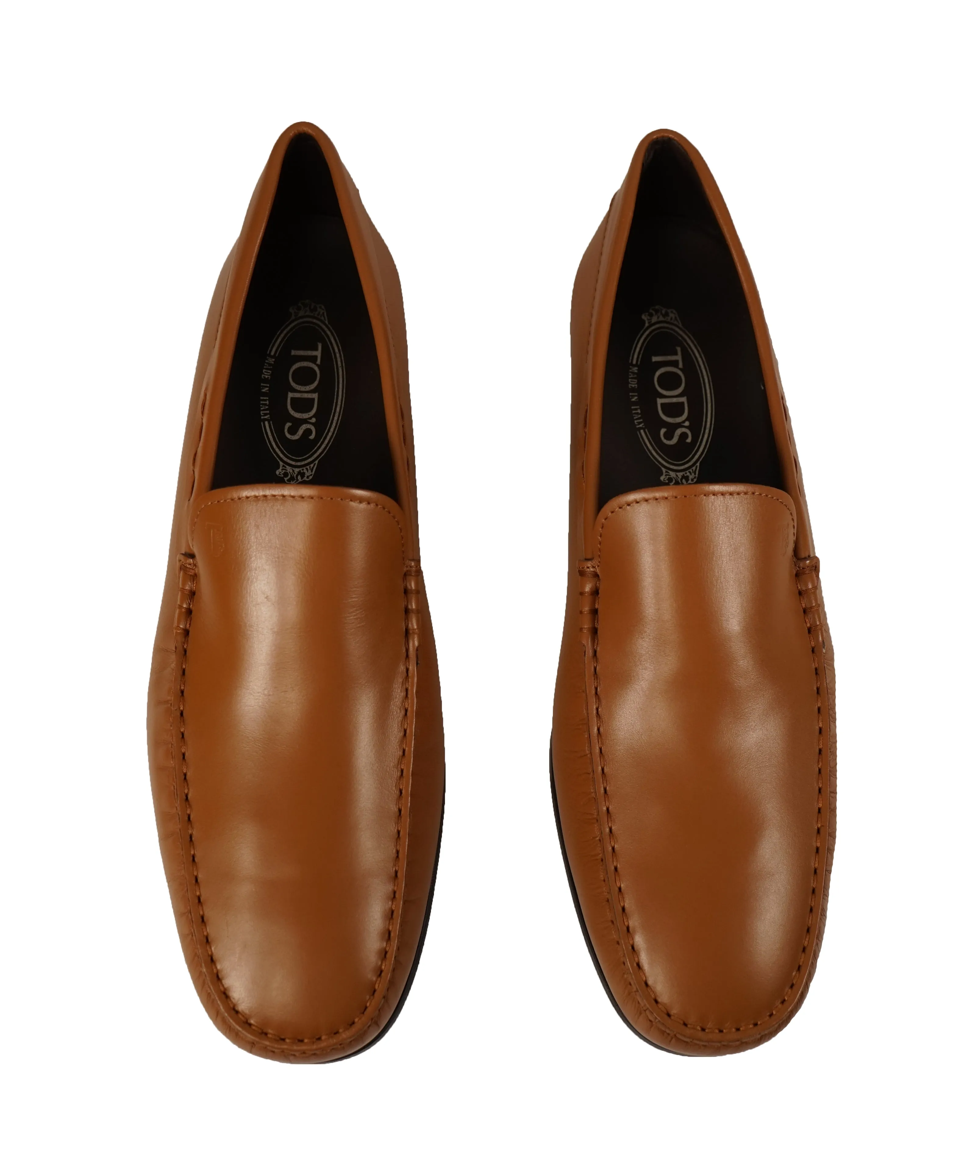 TOD’S - Brown “LOGO Gommini” Vamp Engraved Italian Leather Loafers- 12.5