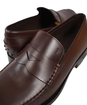 TOD’S - Burgundy Oxblood Leather Penny Loafers “Boston Devon” Leather Sole - 13US