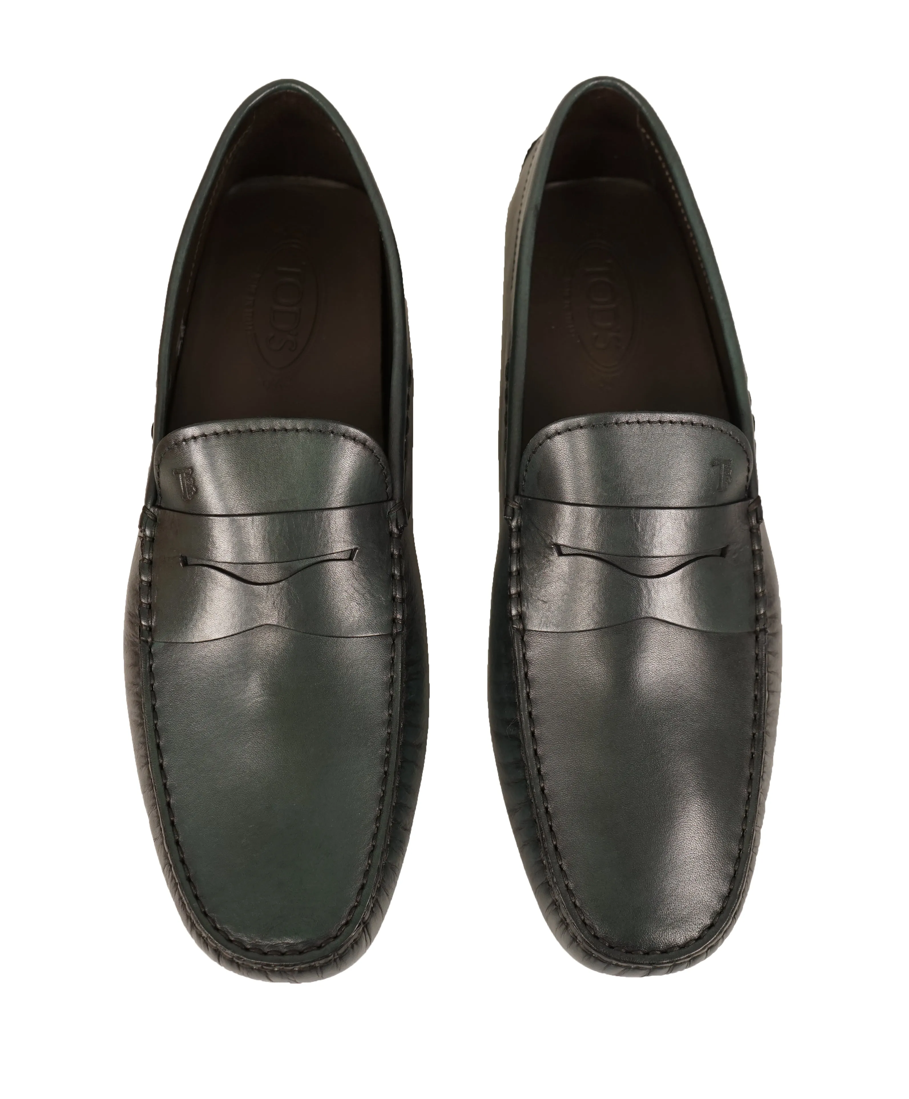 TOD’S - Green Patina Penny bit Logo Leather “Mocassino Gommini” Loafers- 12