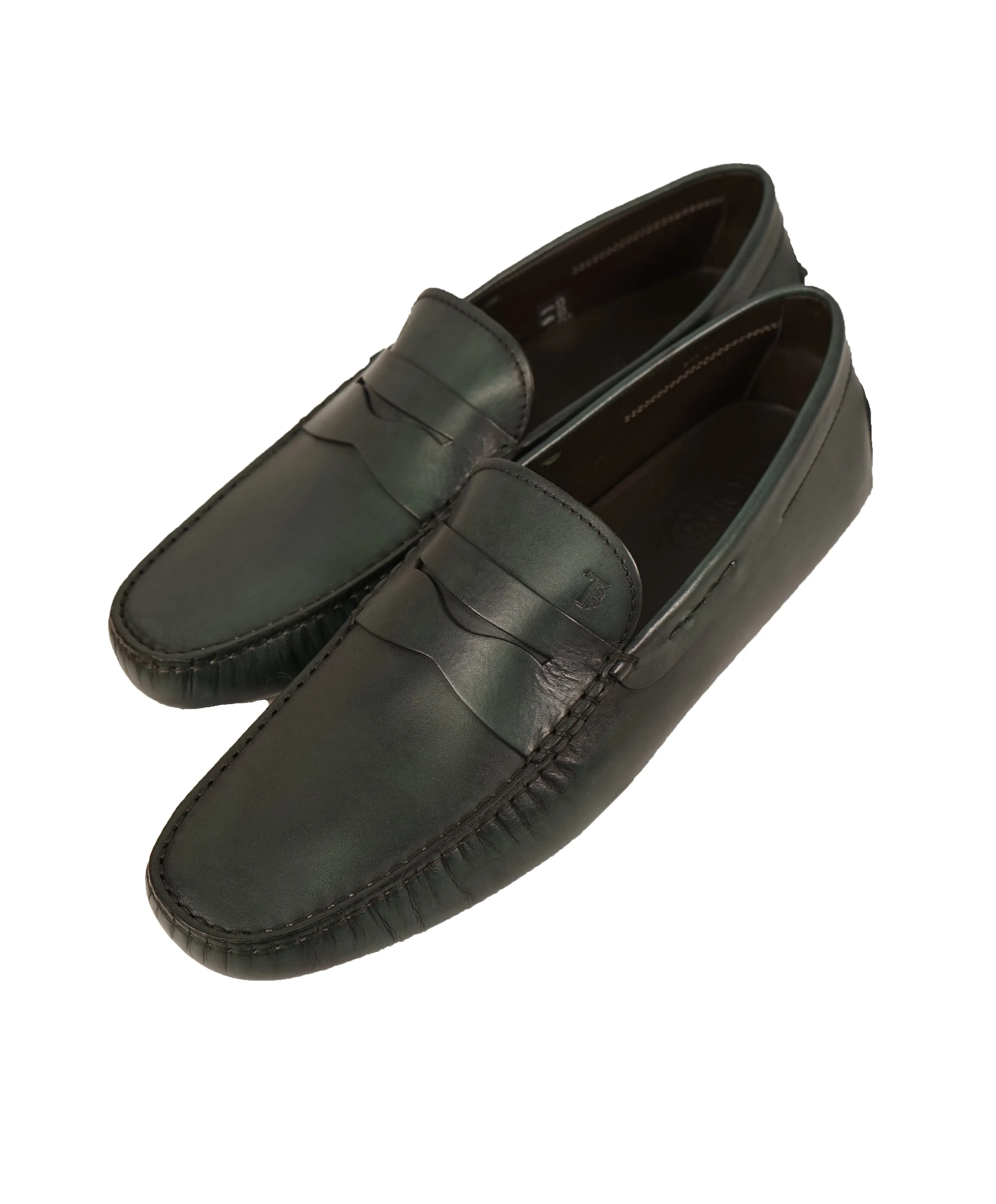 TOD’S - Green Patina Penny bit Logo Leather “Mocassino Gommini” Loafers- 12