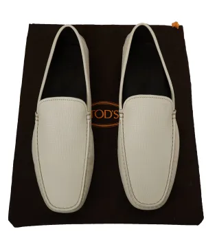 TOD’S - Off White Textured Logo Vamp Leather “Gommini” Loafers- 11.5