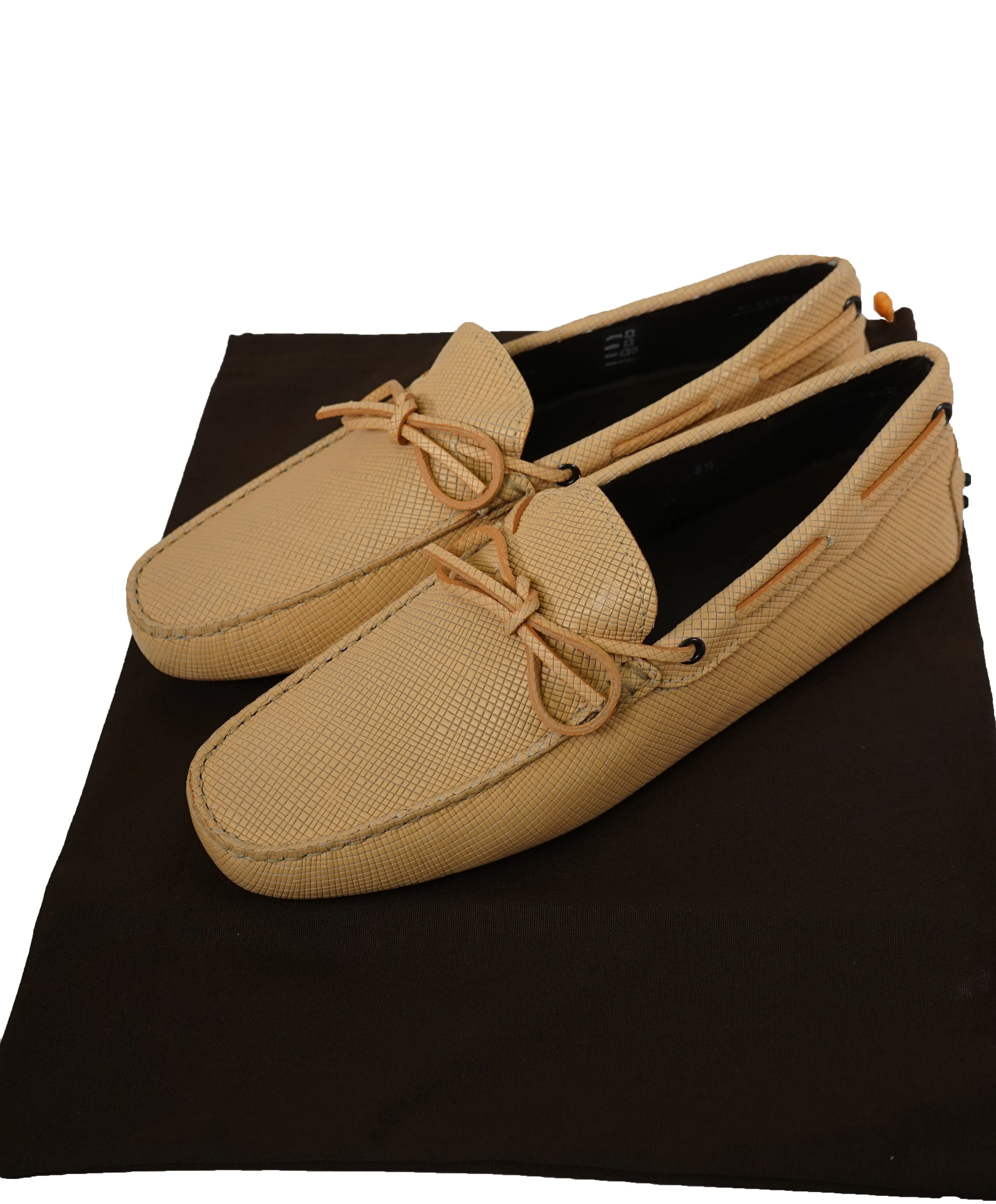 TOD’S - Peach Textured Knot Front Logo Leather “Laccetto Gommini” Loafers- 9.5