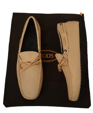 TOD’S - Peach Textured Knot Front Logo Leather “Laccetto Gommini” Loafers- 9.5