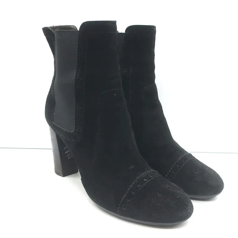 Tod's Wingtip Chelsea Boots Black Suede Size 39.5 High Heel Ankle Boots