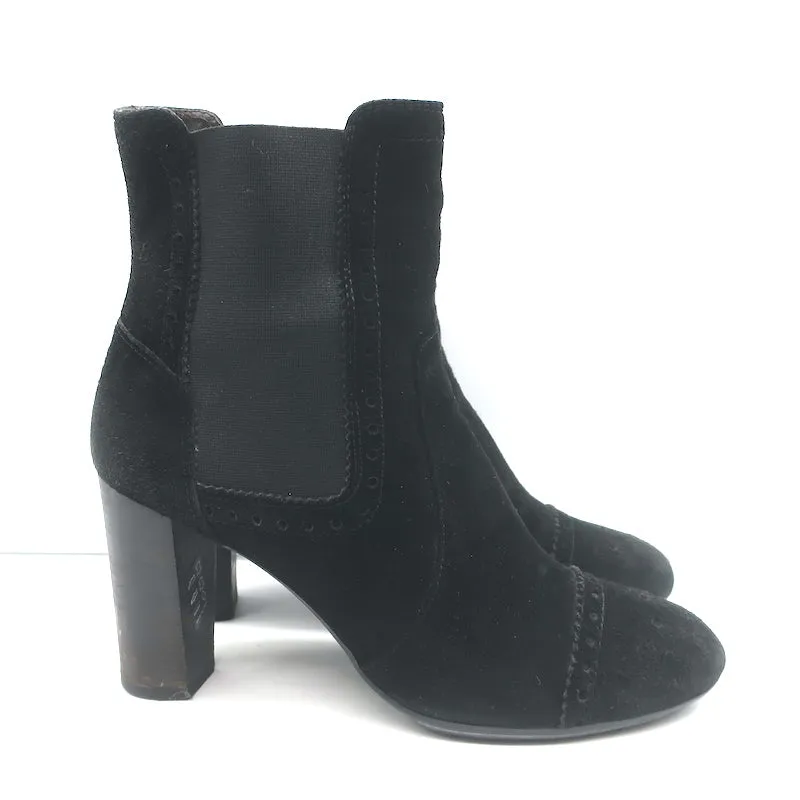 Tod's Wingtip Chelsea Boots Black Suede Size 39.5 High Heel Ankle Boots