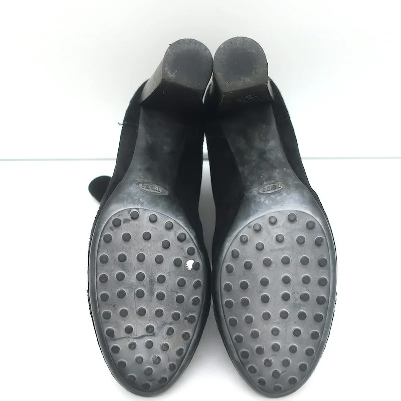 Tod's Wingtip Chelsea Boots Black Suede Size 39.5 High Heel Ankle Boots