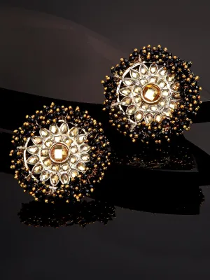 Traditional Black Crystal Studded Gold Plated Kundan Stud Earrings