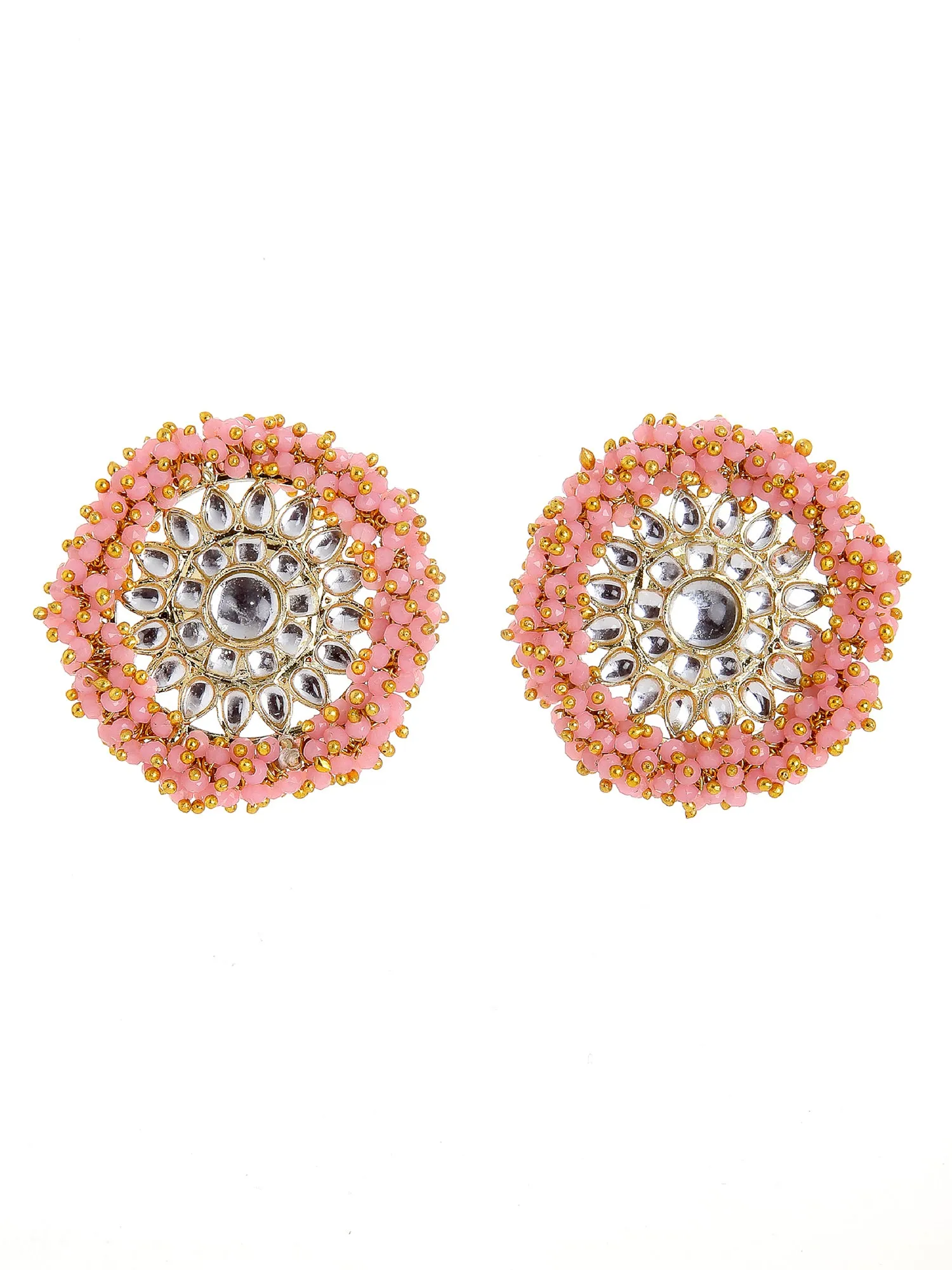 Traditional Pink Crystal Studded Gold Plated Kundan Stud Earrings