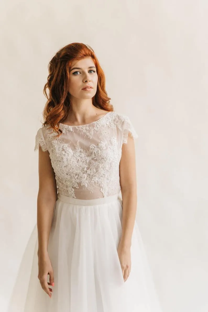 Tulle wedding dress Simple wedding dress Romantic Open back Bridal Gown TN216