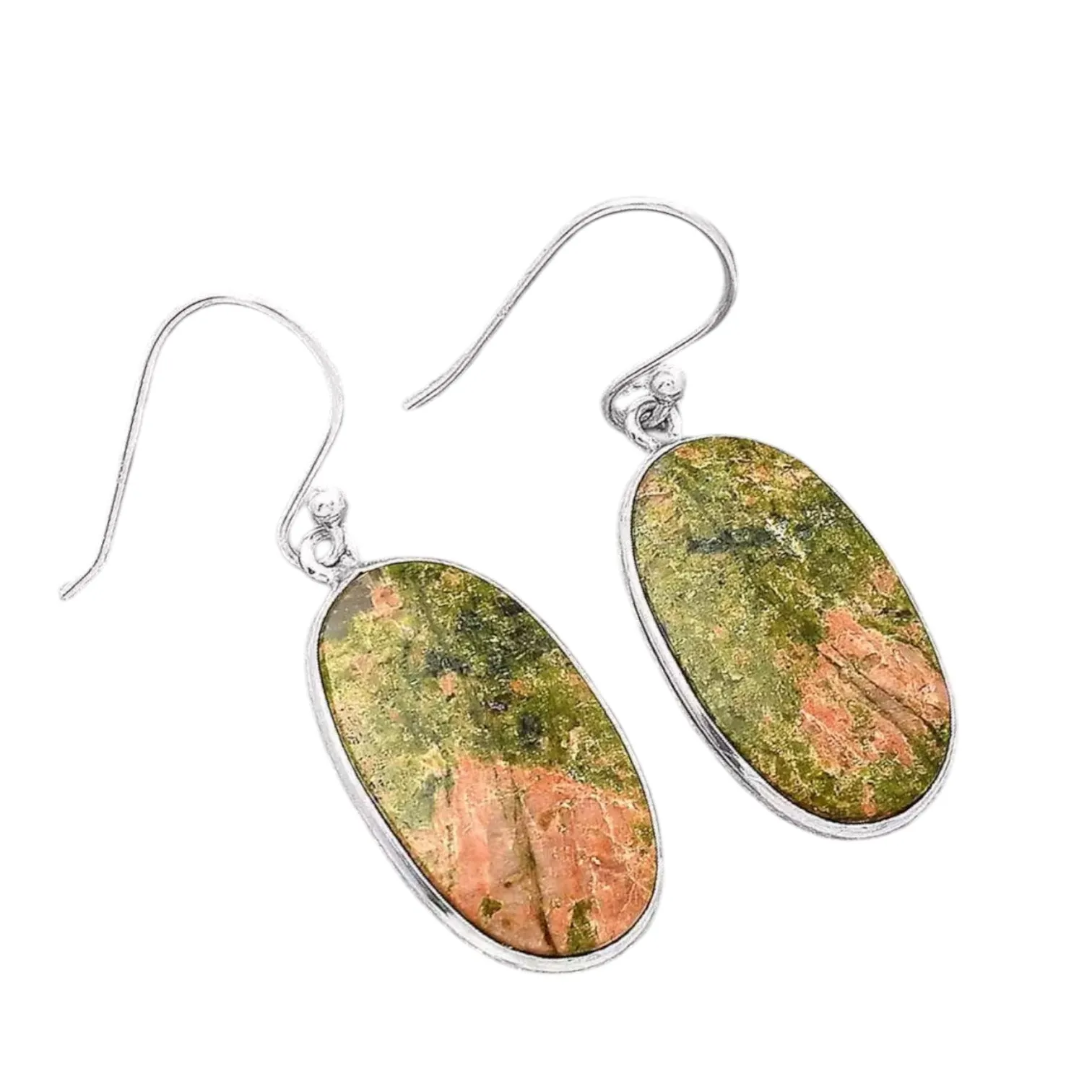 Unakite Solid 925 Sterling Silver Earrings