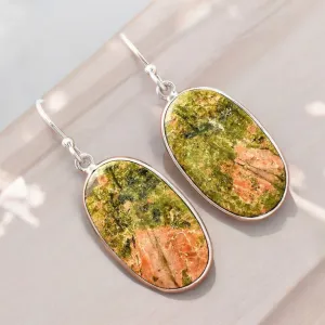 Unakite Solid 925 Sterling Silver Earrings