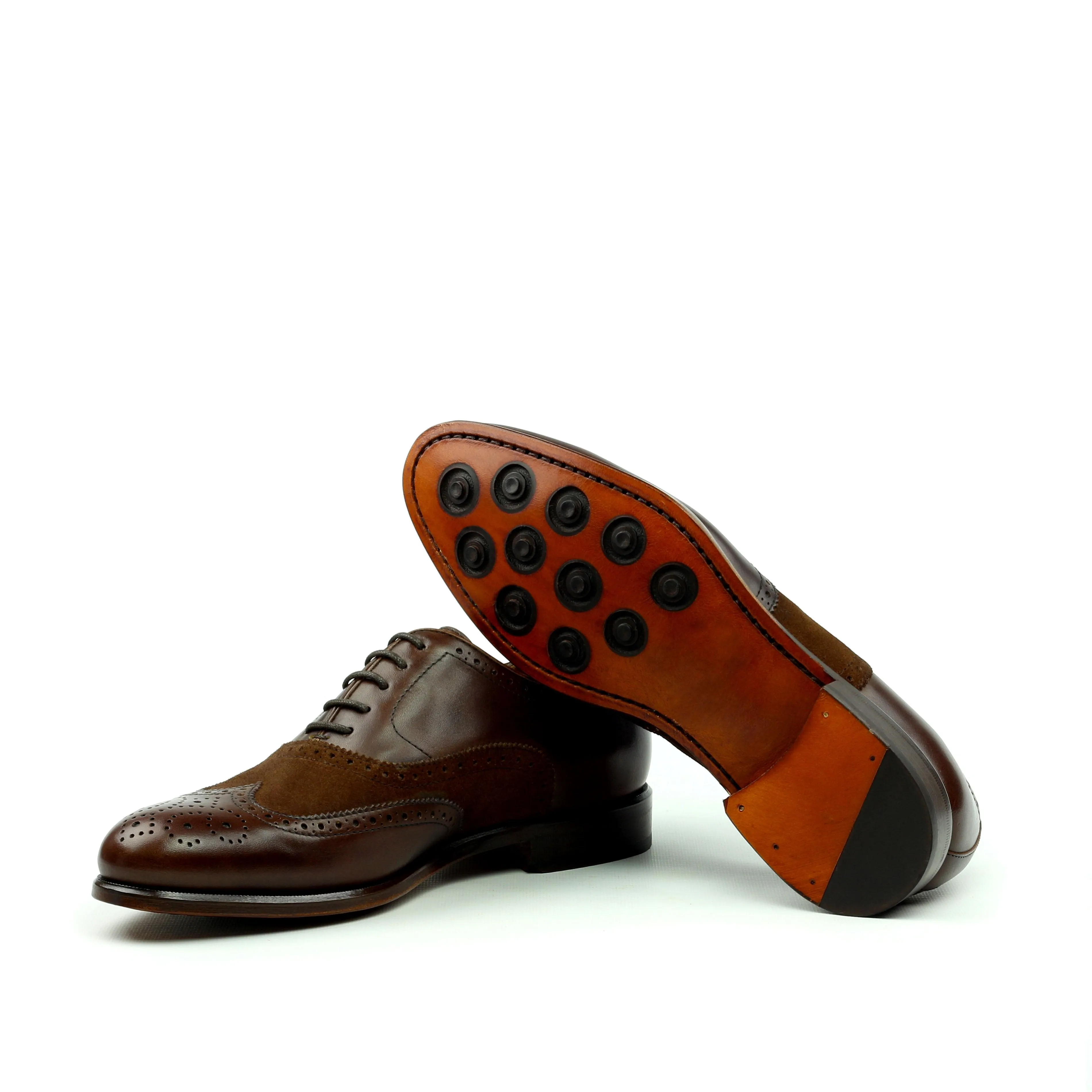 Unique Handcrafted Chestnut Brown Wingtip Oxford w/ Full Brogue