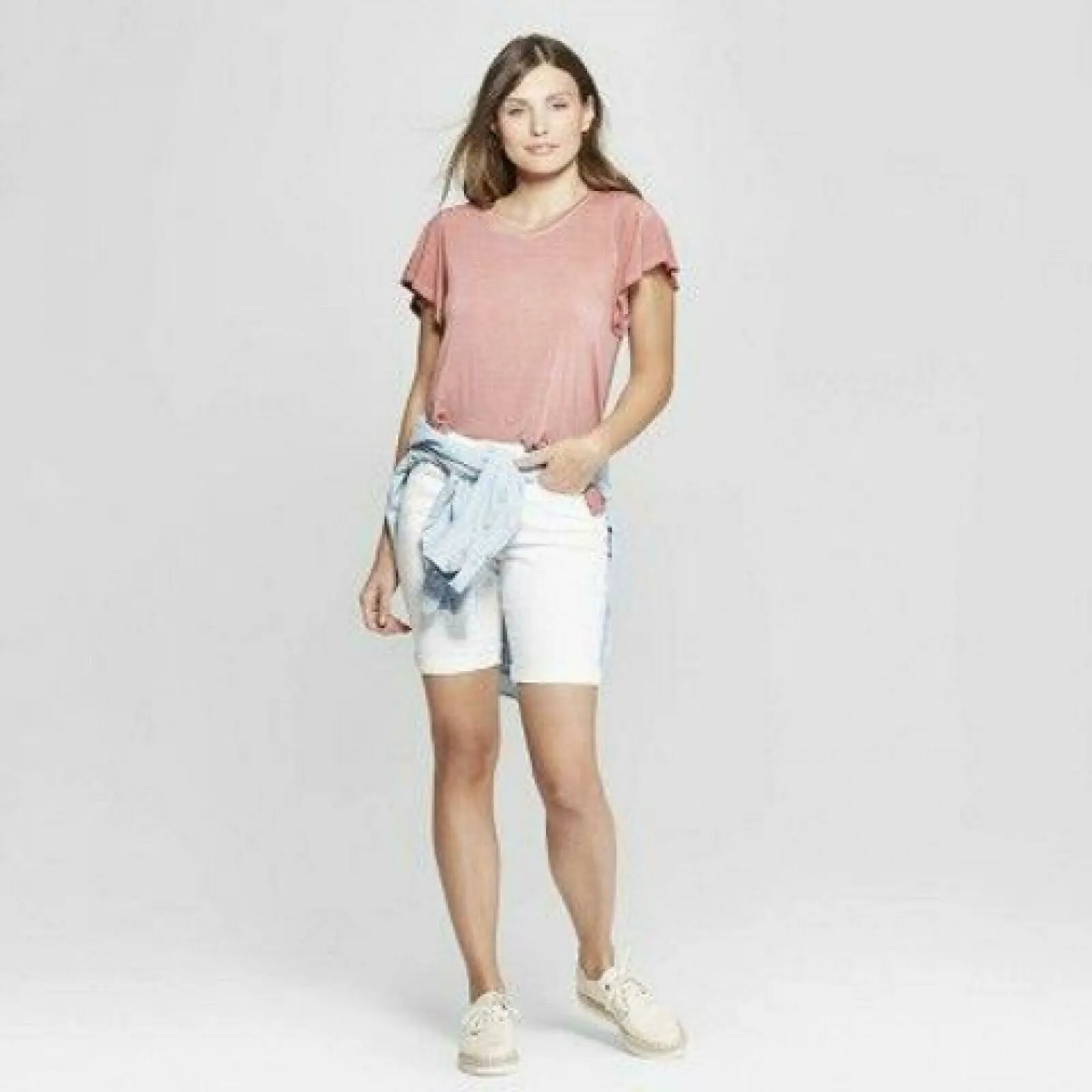 Universal Thread Women's High Rise Double Cuff Bermuda Jean Shorts White 0