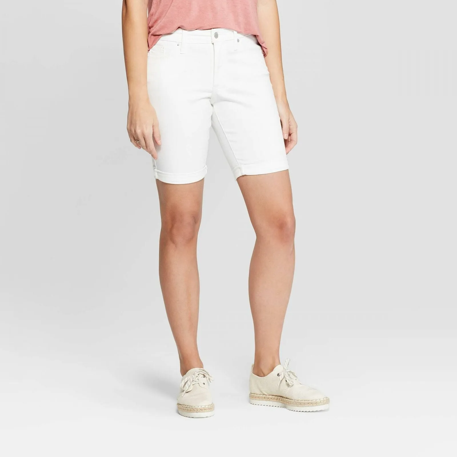 Universal Thread Women's High Rise Double Cuff Bermuda Jean Shorts White 0