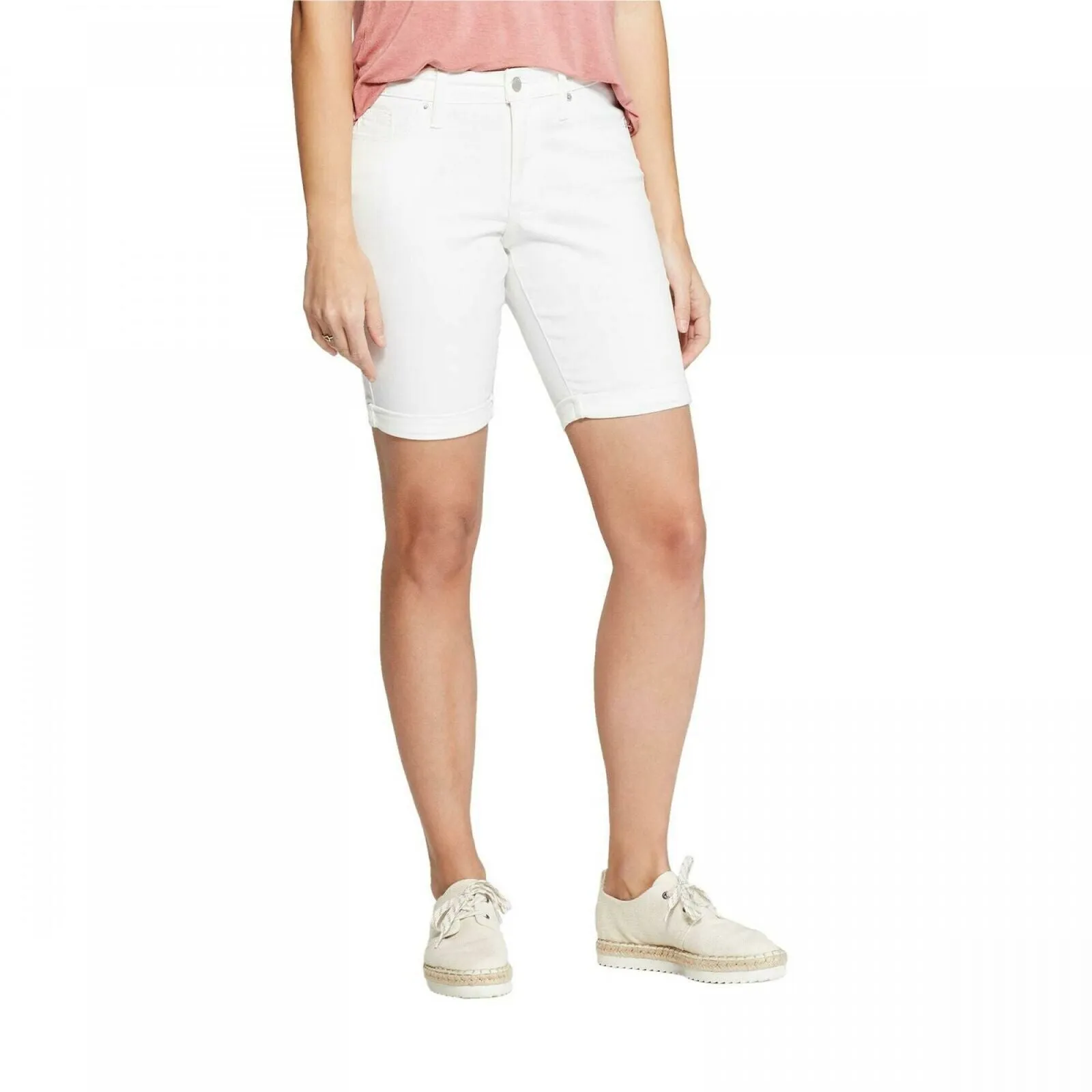Universal Thread Women's High Rise Double Cuff Bermuda Jean Shorts White 4