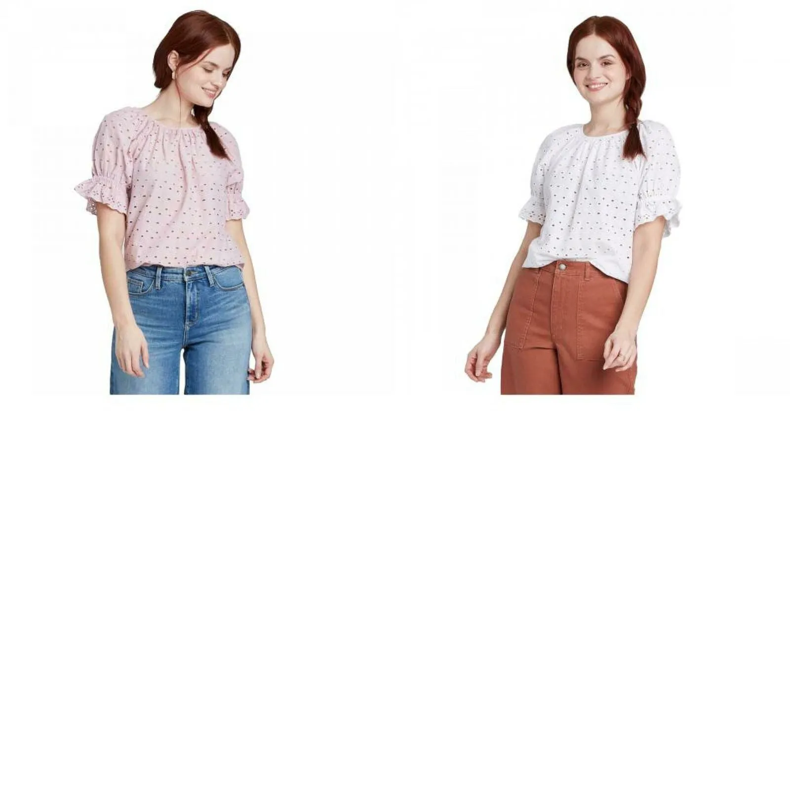 Universal Thread Women's Short Sleeve Round Neck Eyelet Top