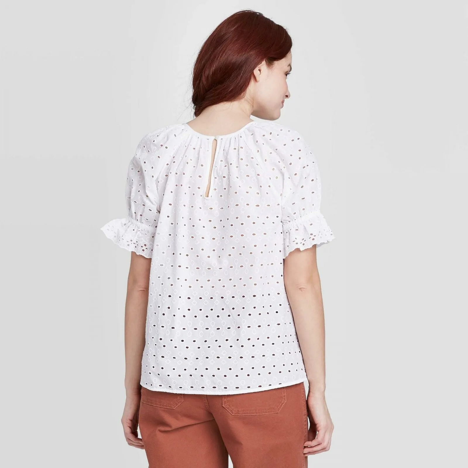Universal Thread Women's Short Sleeve Round Neck Eyelet Top