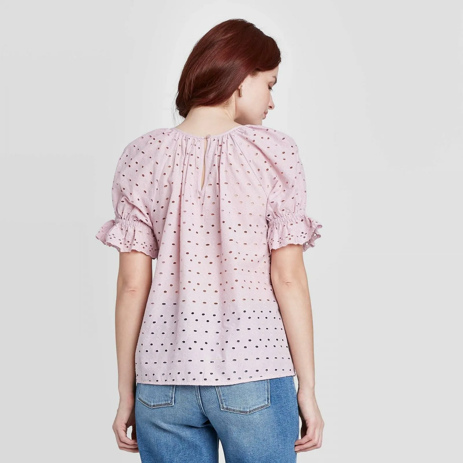 Universal Thread Women's Short Sleeve Round Neck Eyelet Top