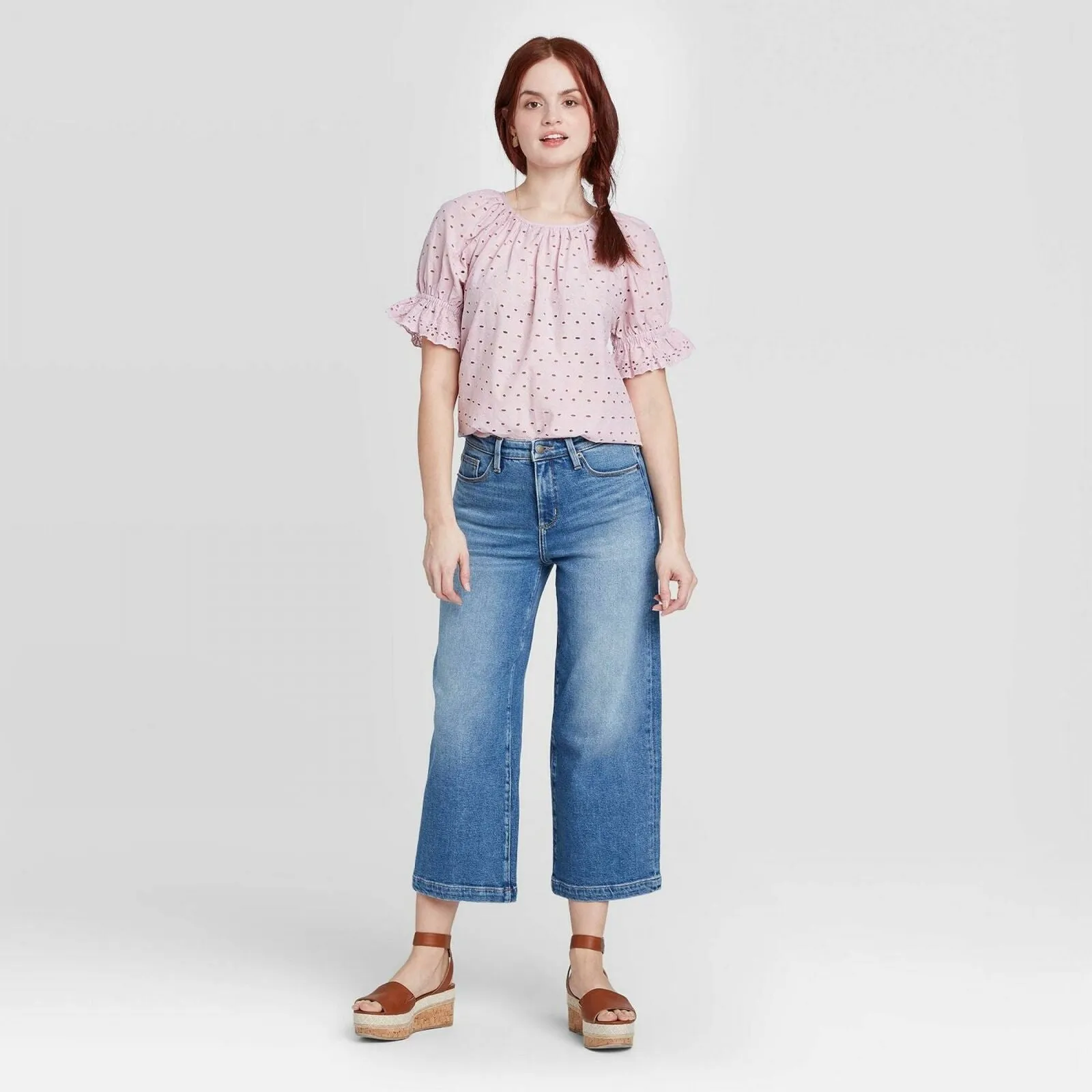 Universal Thread Women's Short Sleeve Round Neck Eyelet Top