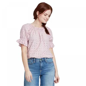 Universal Thread Women's Short Sleeve Round Neck Eyelet Top