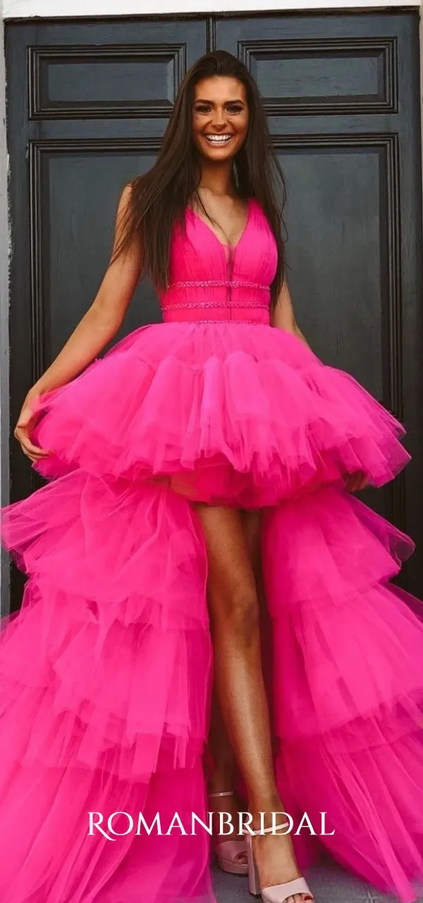 V-neck Multi Layer Net Yarn Cake Puffy Princess Dress Evening Gowns Prom Dresses , WGP153