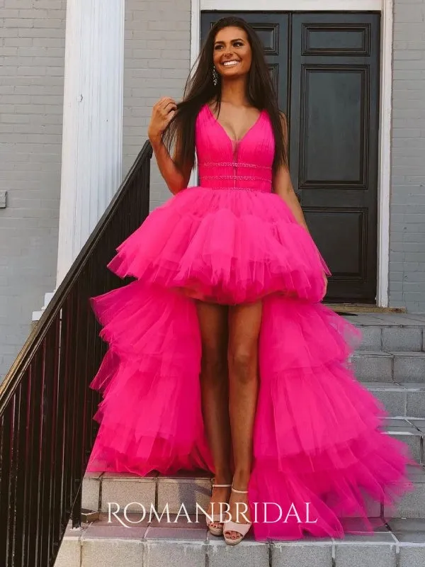 V-neck Multi Layer Net Yarn Cake Puffy Princess Dress Evening Gowns Prom Dresses , WGP153