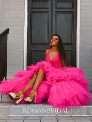 V-neck Multi Layer Net Yarn Cake Puffy Princess Dress Evening Gowns Prom Dresses , WGP153