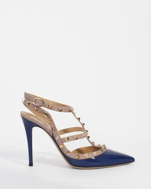 Valentino Blue Patent Leather Rockstud Pumps - 39