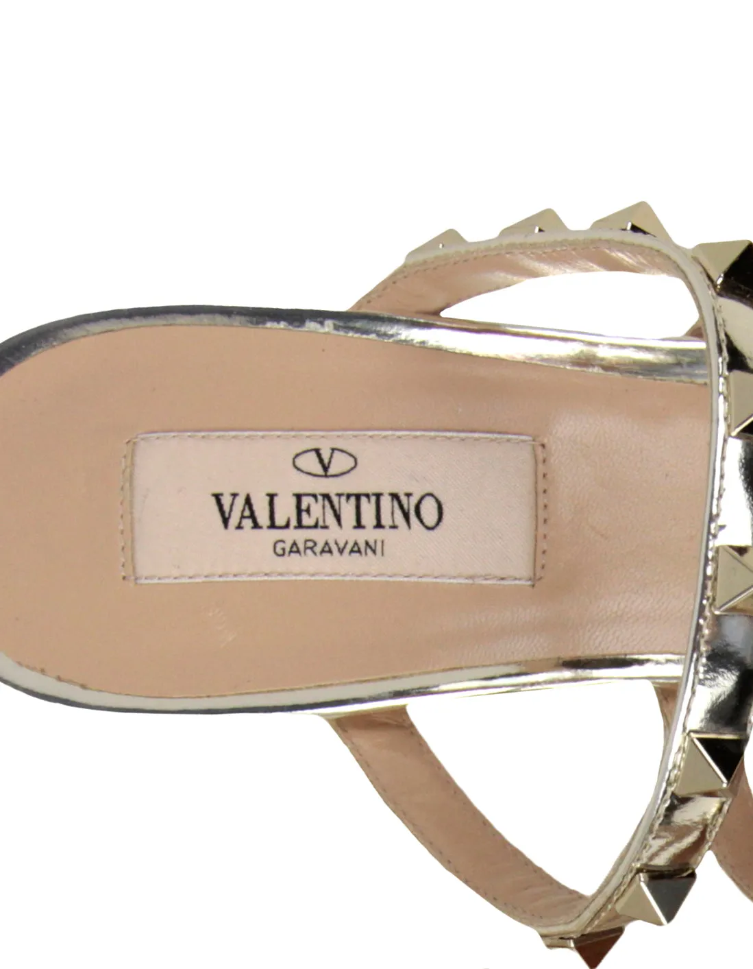 Valentino Rockstud Caged 100 Gold Leather Mules sz 39.5
