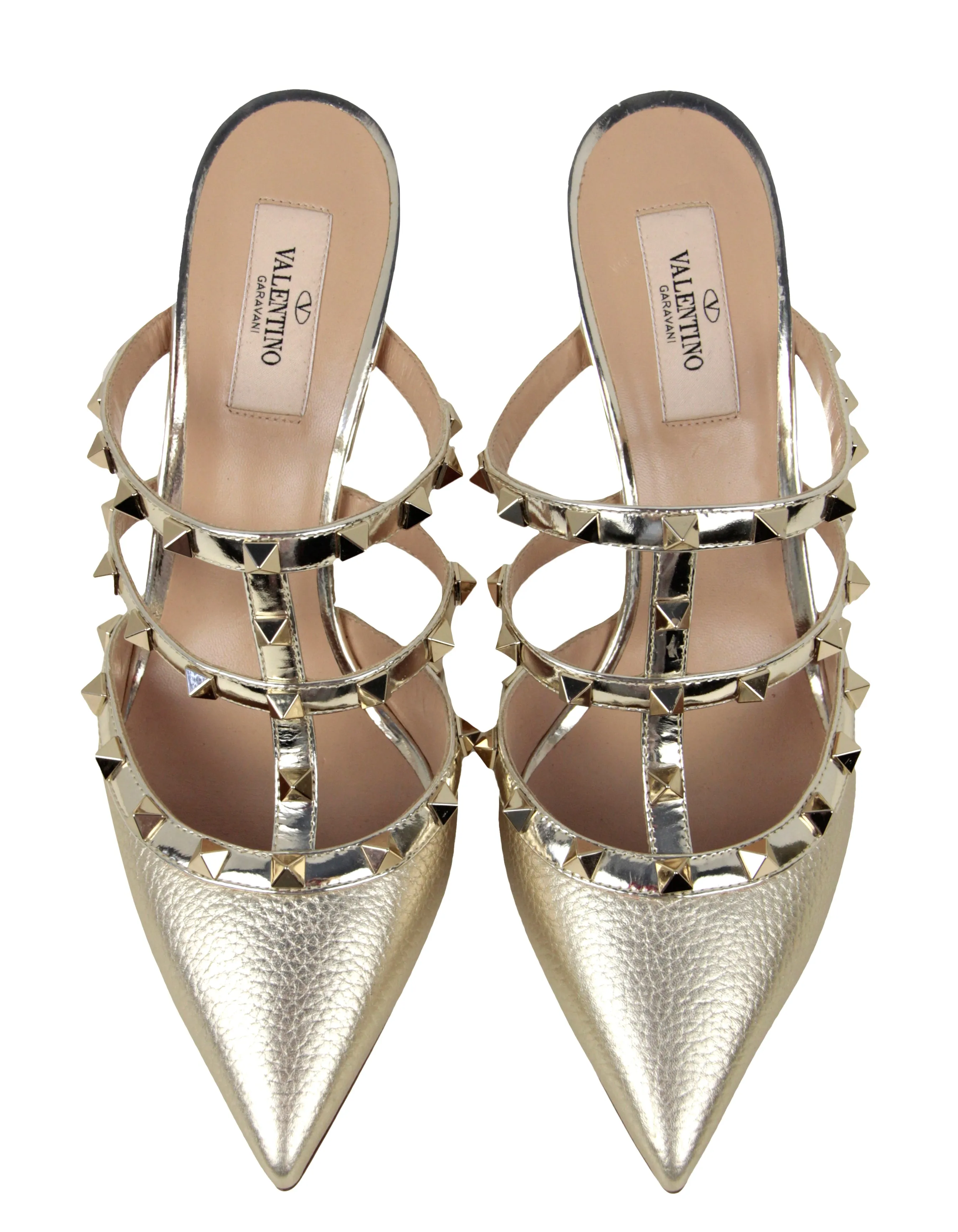 Valentino Rockstud Caged 100 Gold Leather Mules sz 39.5