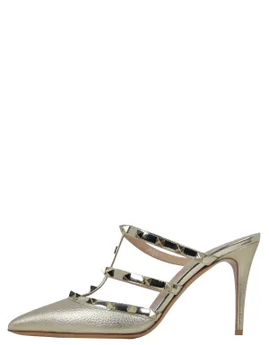 Valentino Rockstud Caged 100 Gold Leather Mules sz 39.5