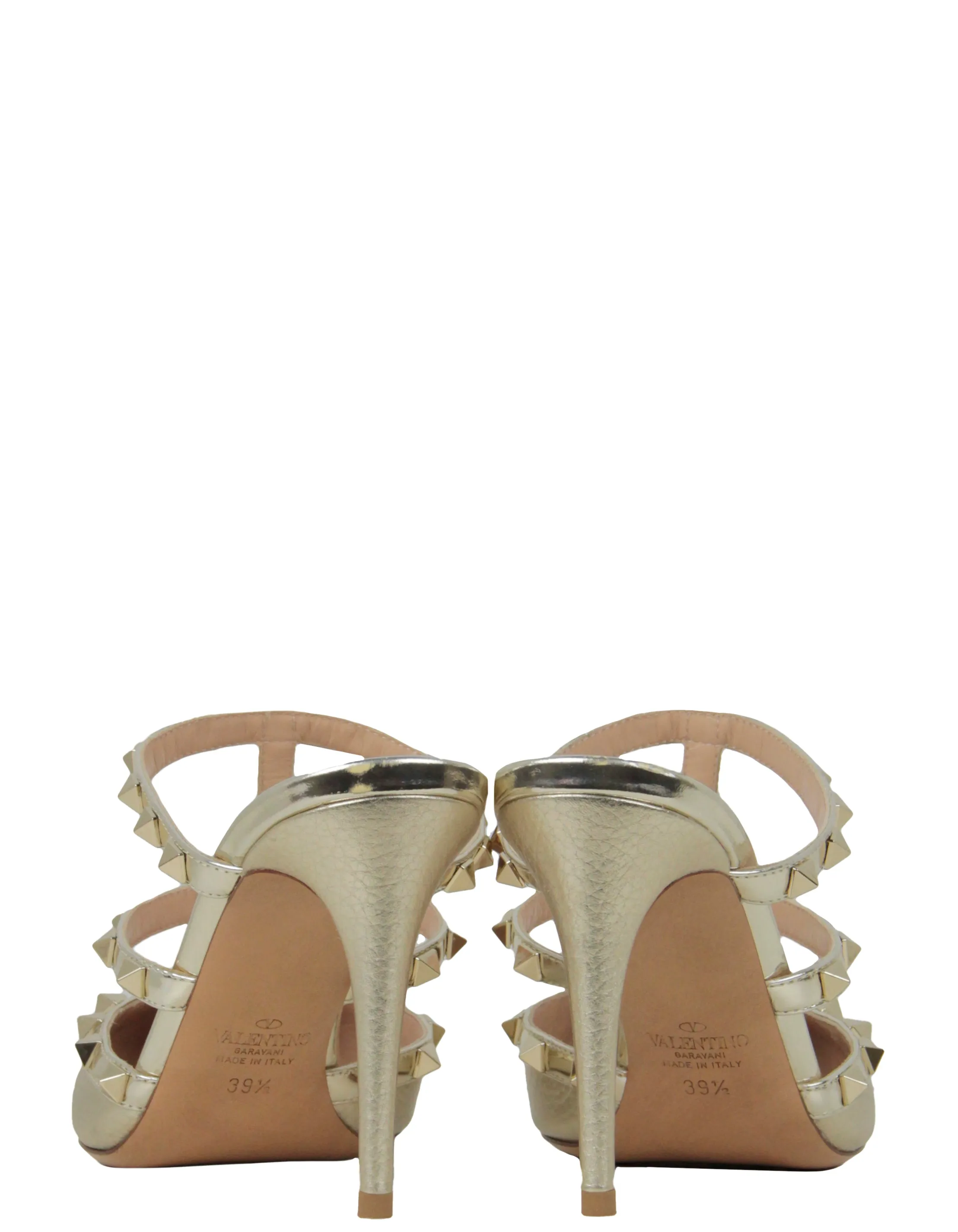 Valentino Rockstud Caged 100 Gold Leather Mules sz 39.5