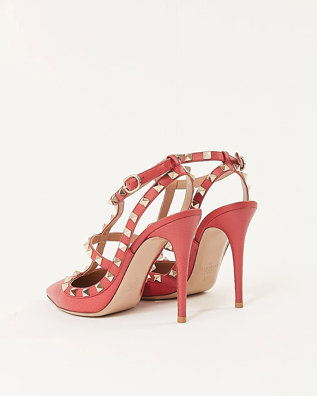 Valentino Strawberry Leather Rockstud Point Toe Heel - 38