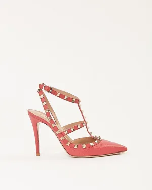 Valentino Strawberry Leather Rockstud Point Toe Heel - 38