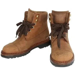 Vintage CHANEL middle high, brown leather boots, hiking lace up boots, with CC mark.  US5.5-6. EU 36. Classic casual shoes. 050816f5