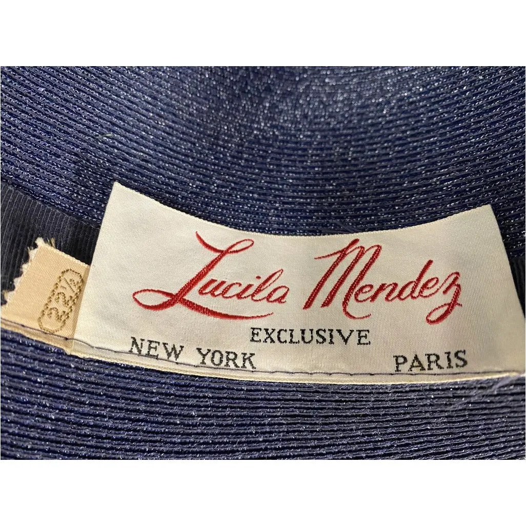 Vintage Lucila Mendez Exclusive Navy Blue Straw Wide Brimmed Hat 1950s Bucket Marvelous Maisel Church