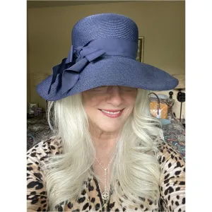 Vintage Lucila Mendez Exclusive Navy Blue Straw Wide Brimmed Hat 1950s Bucket Marvelous Maisel Church
