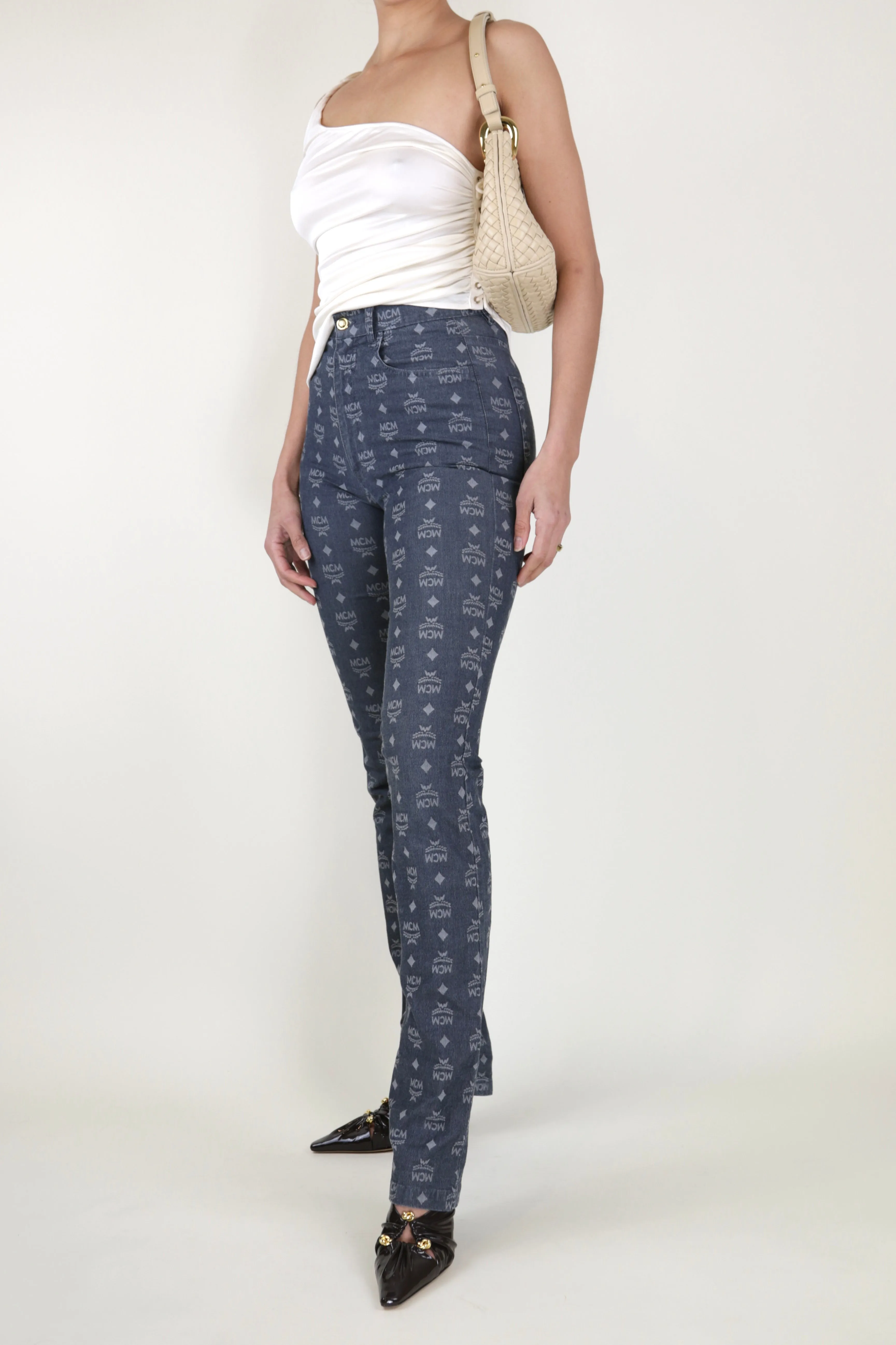 Vintage MCM Logo Print Cigarette Stretch Jeans