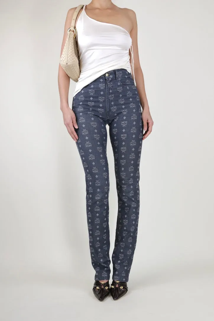 Vintage MCM Logo Print Cigarette Stretch Jeans
