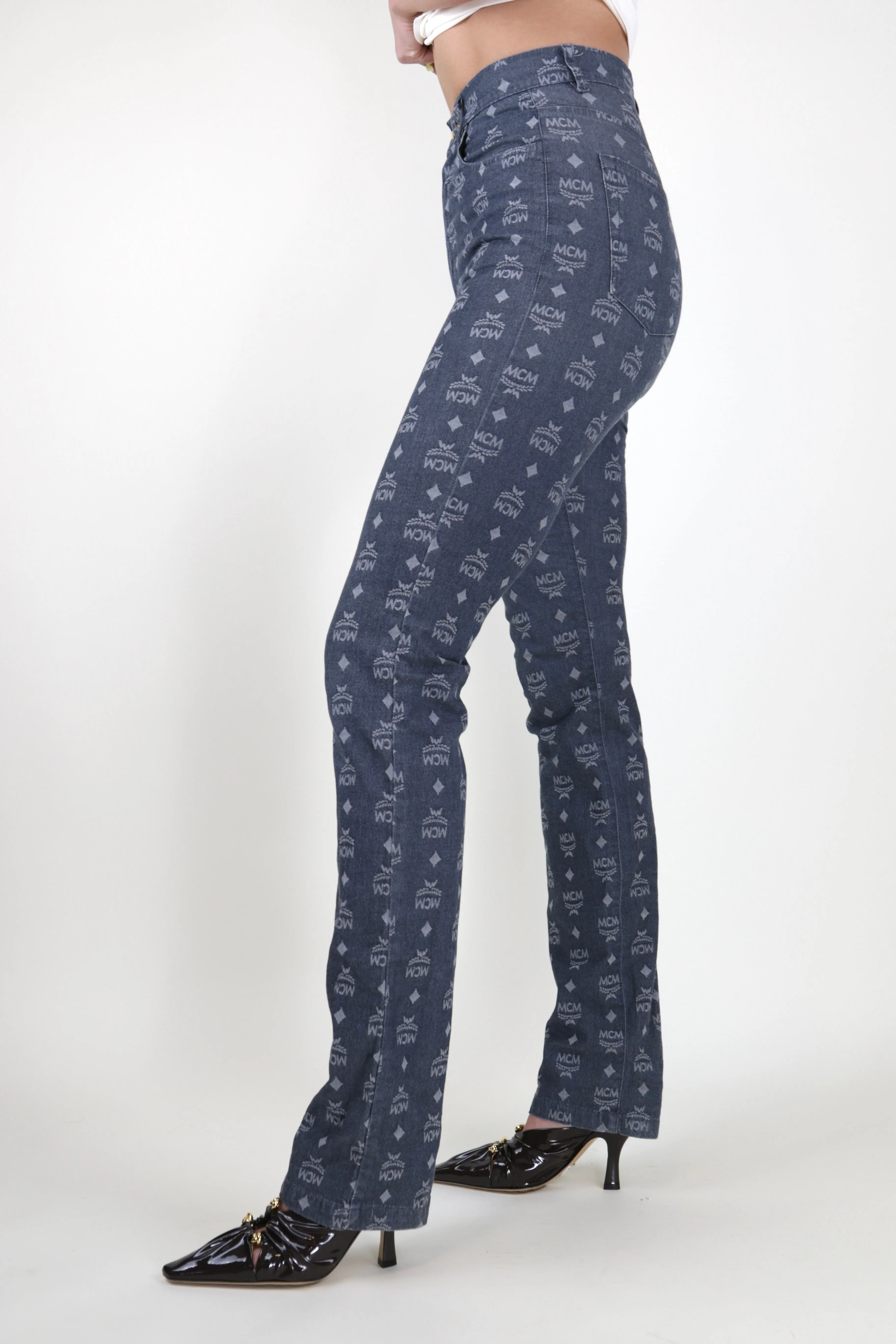 Vintage MCM Logo Print Cigarette Stretch Jeans