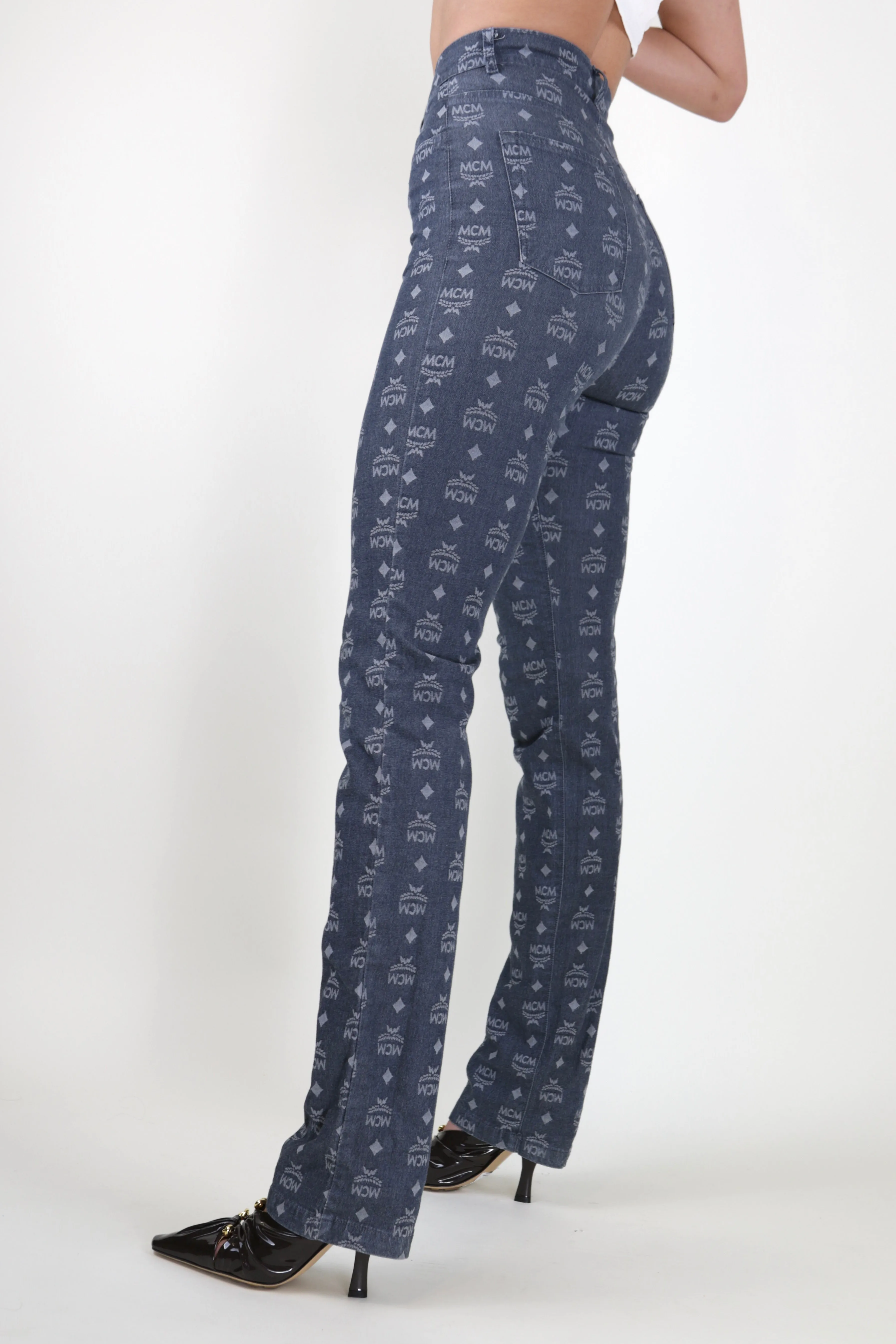 Vintage MCM Logo Print Cigarette Stretch Jeans