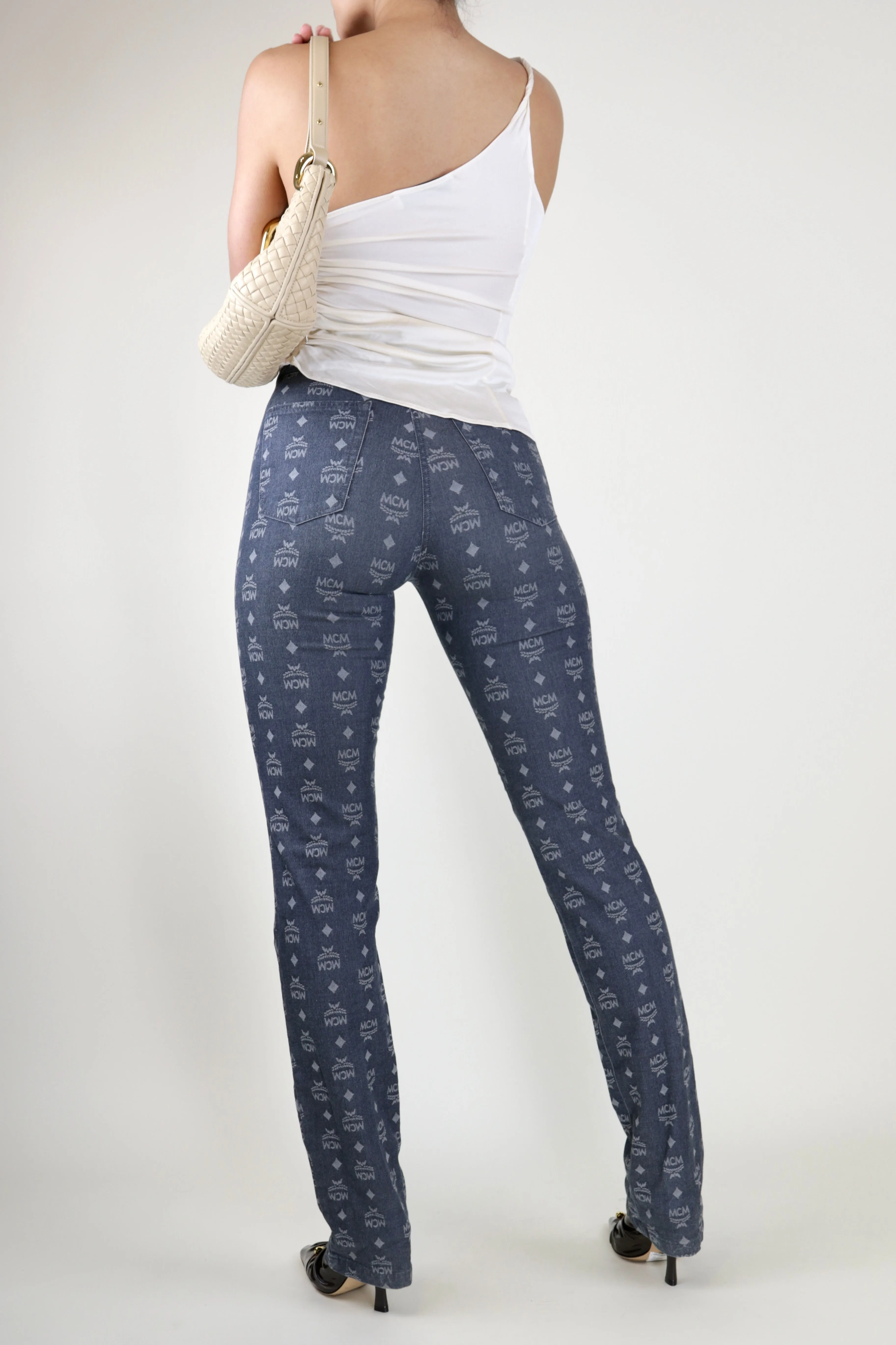 Vintage MCM Logo Print Cigarette Stretch Jeans