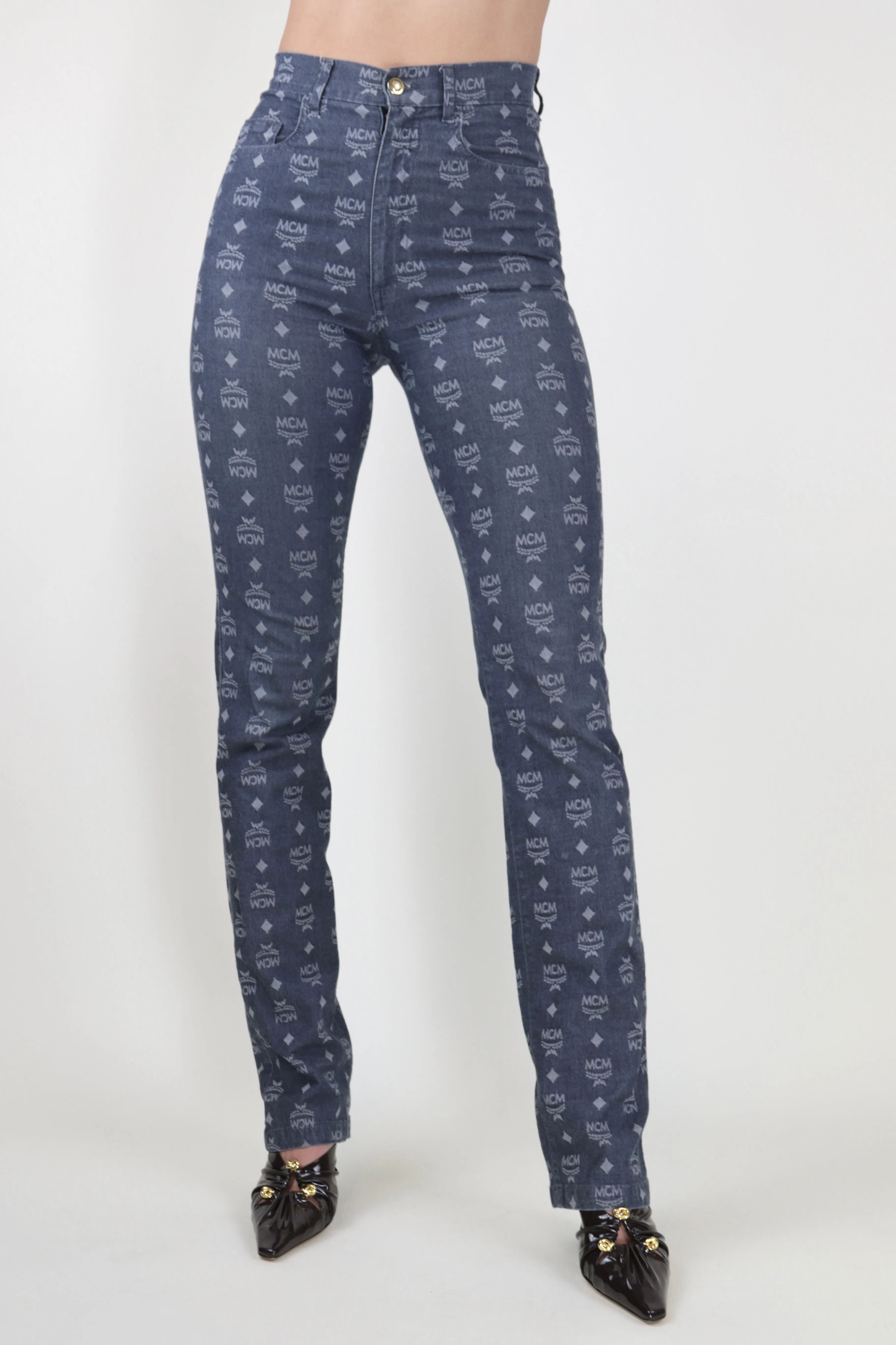 Vintage MCM Logo Print Cigarette Stretch Jeans