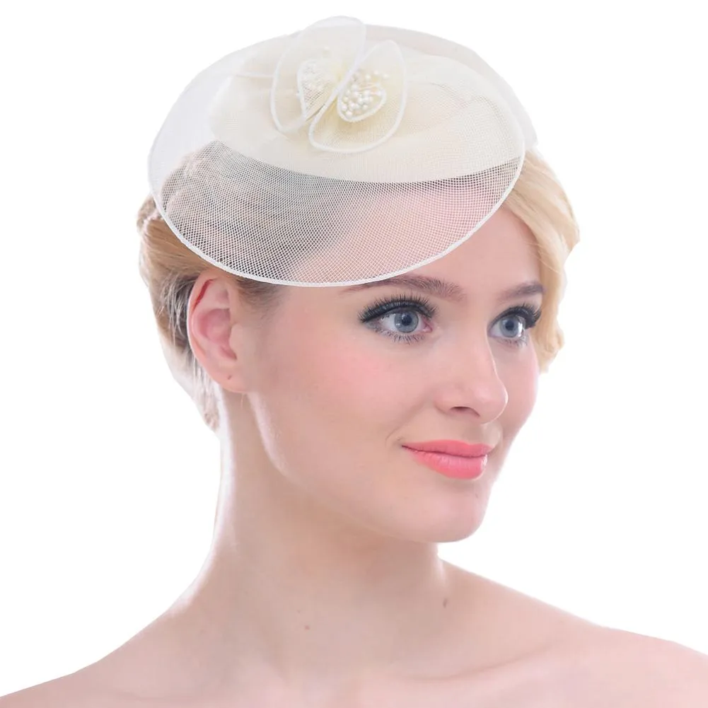 Vintage Mesh Net Wool Felt Pillbox Flower Women Fascinator Hat Hair Clip