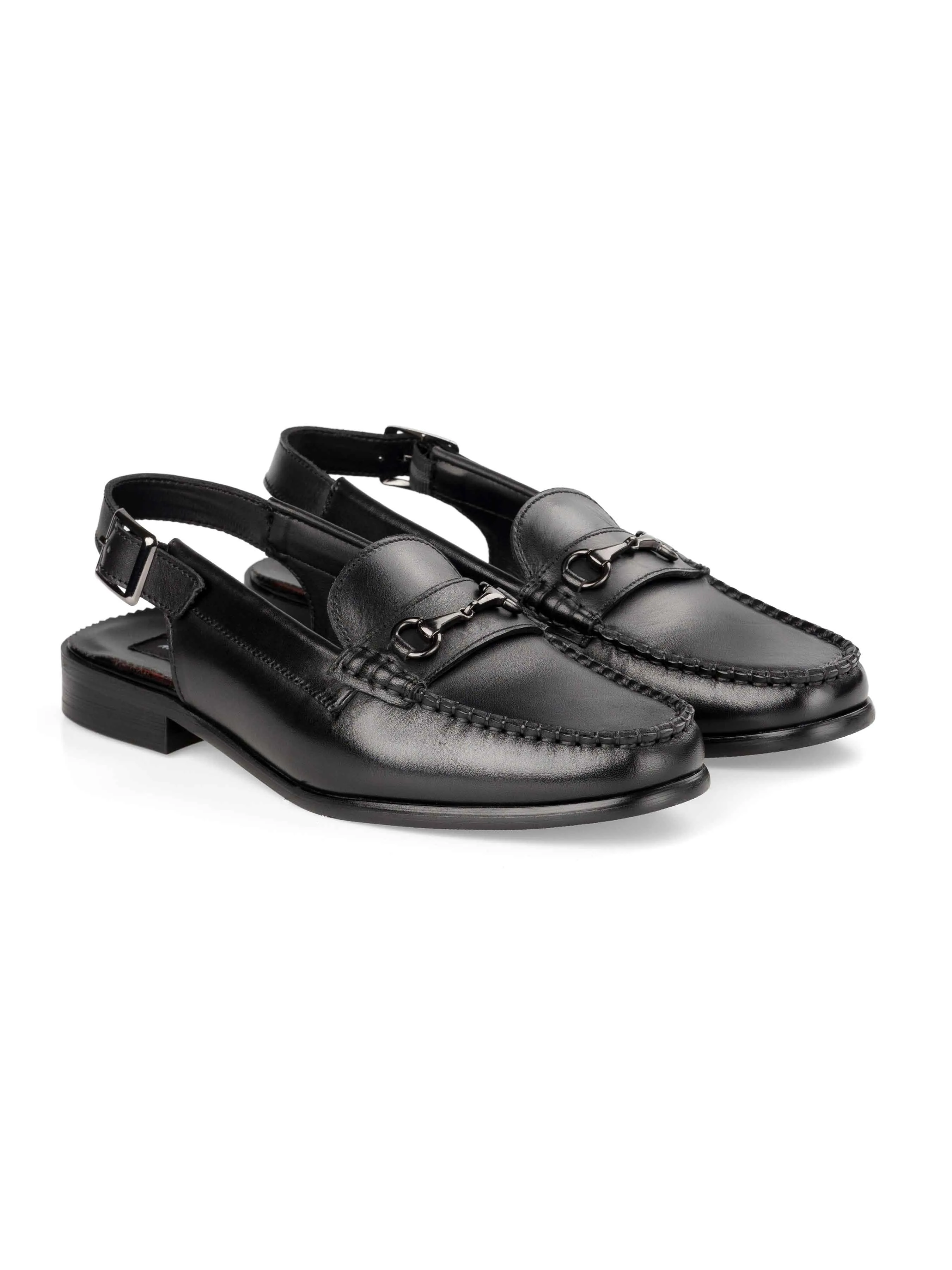 Viola Horsebit Slingback Sandal - Black Leather