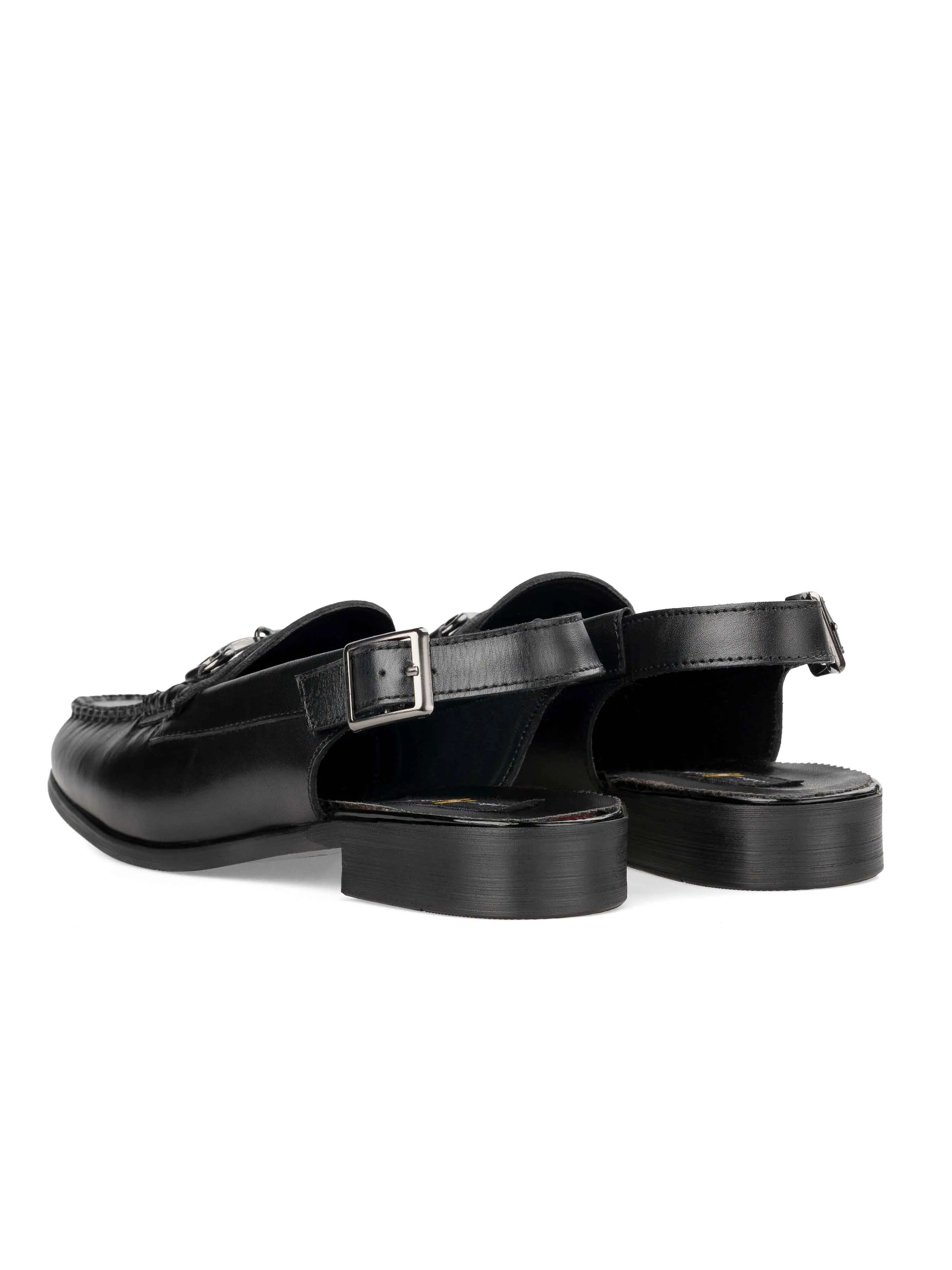 Viola Horsebit Slingback Sandal - Black Leather