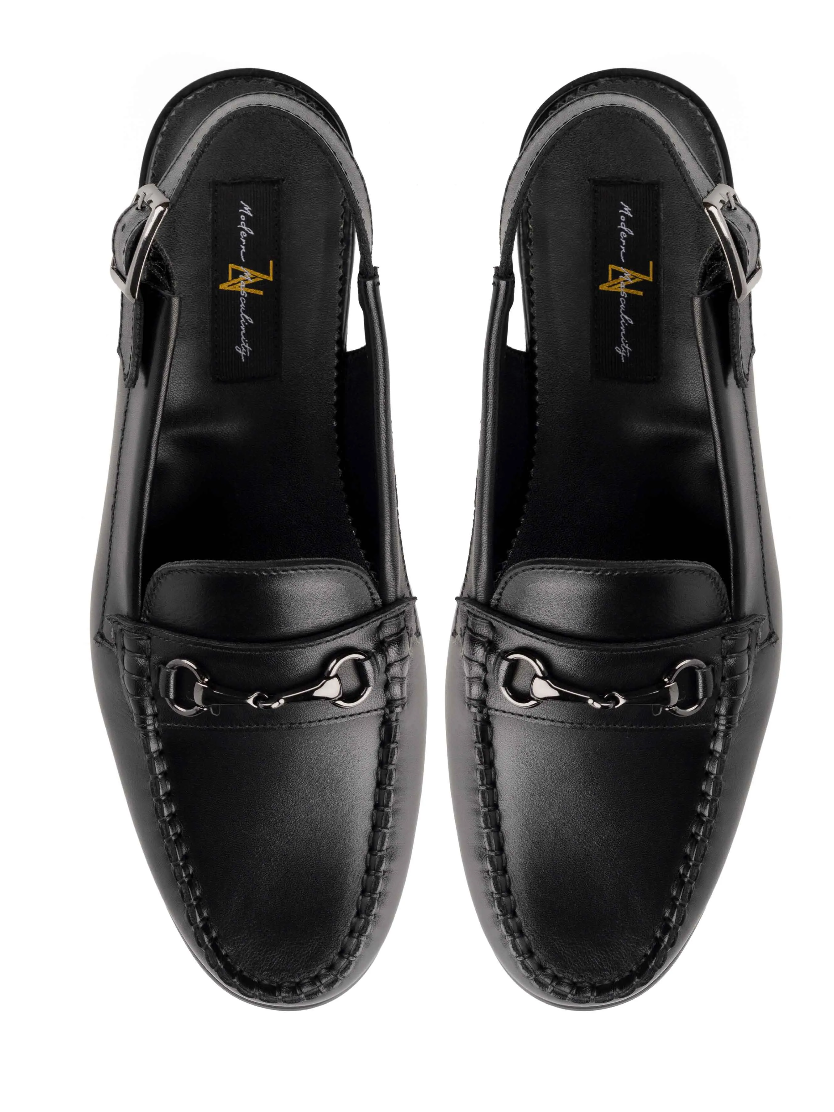 Viola Horsebit Slingback Sandal - Black Leather